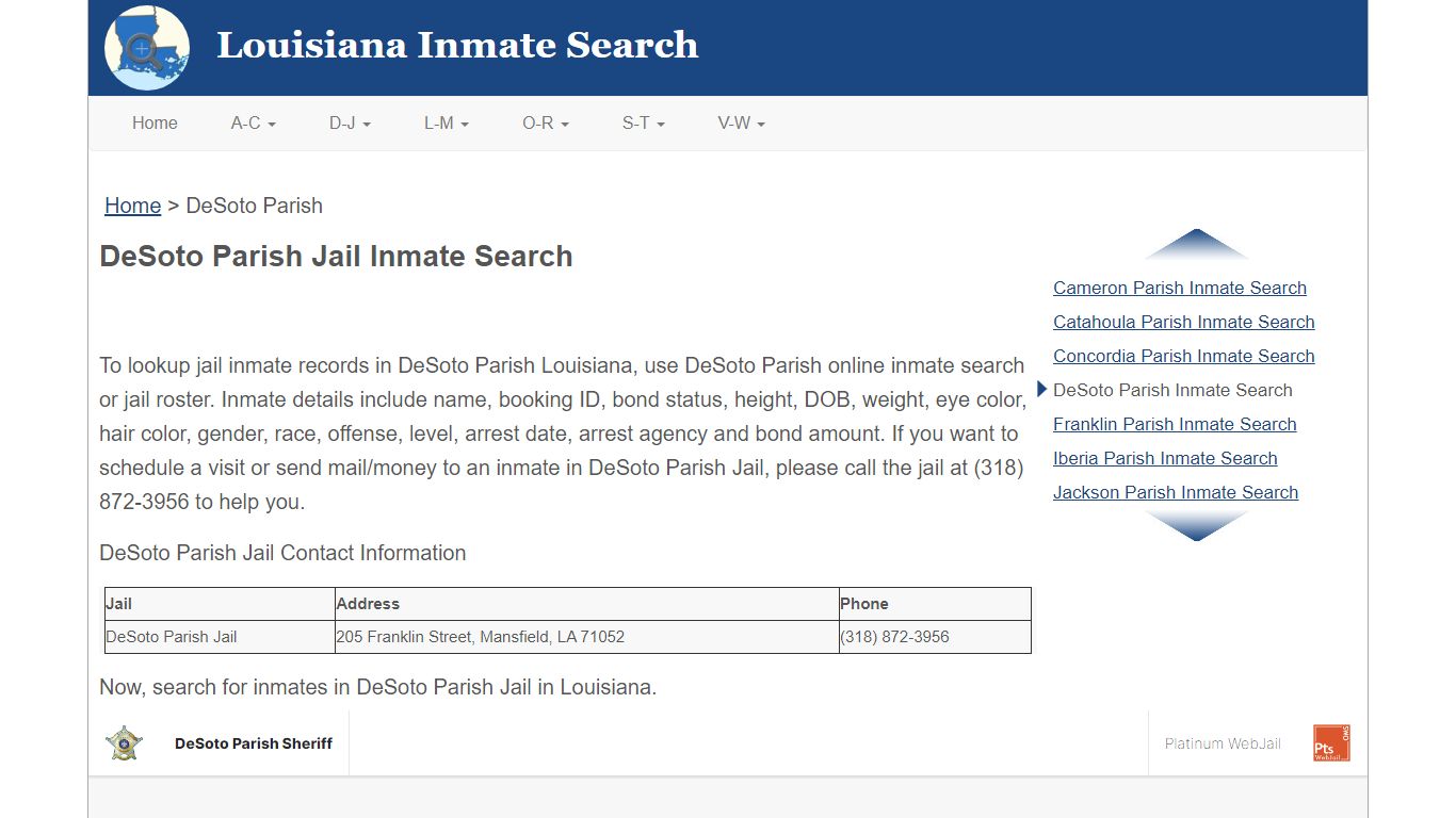 DeSoto Parish LA Jail Inmate Search